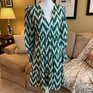 Tuckernuck Pomander Place Tiered Green / White Zig Zag Dress Size XL